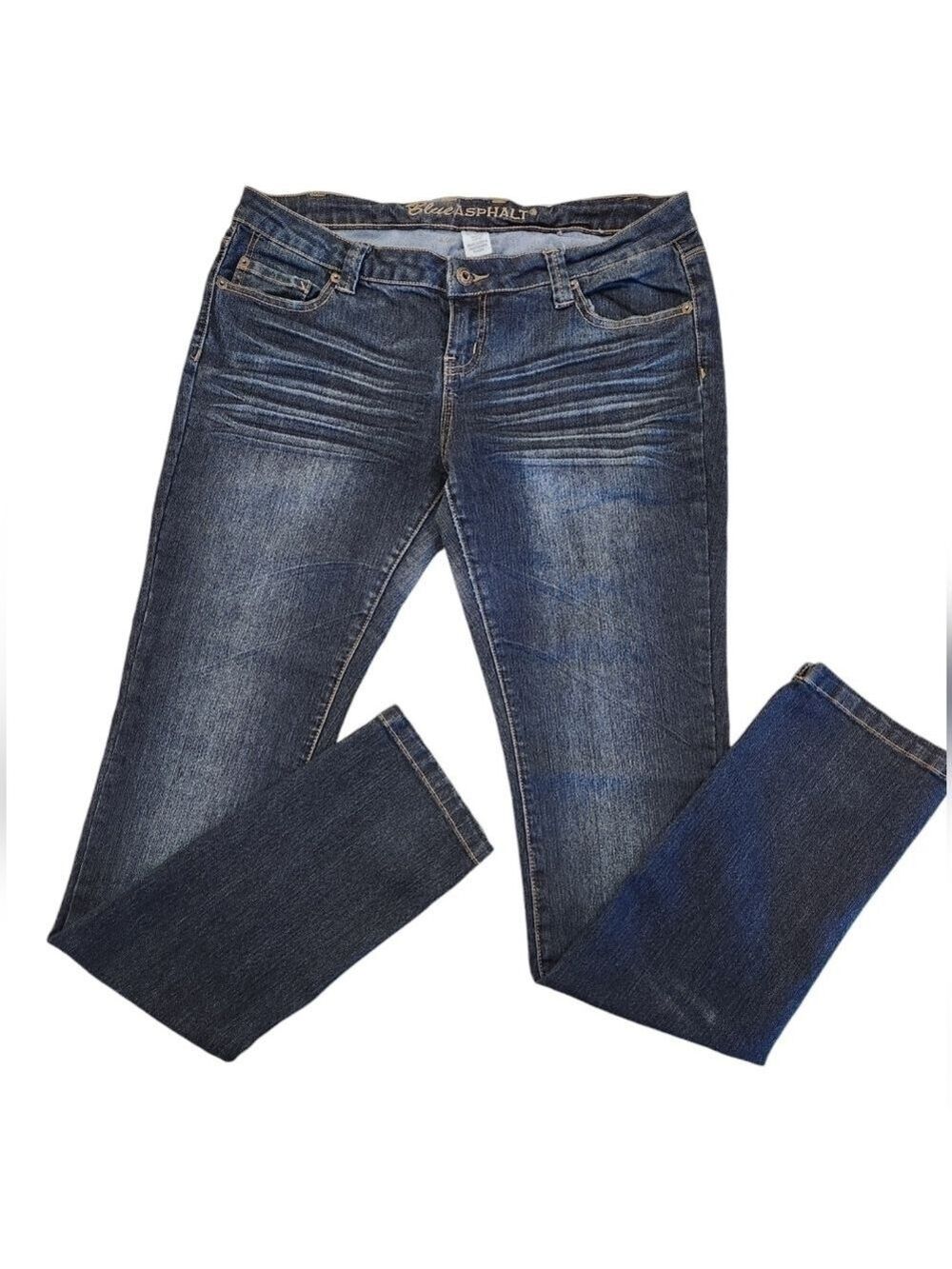 Women's/Junior's Blue Asphalt Dark Wash Distressed Skinny Jeans, 13 Long
